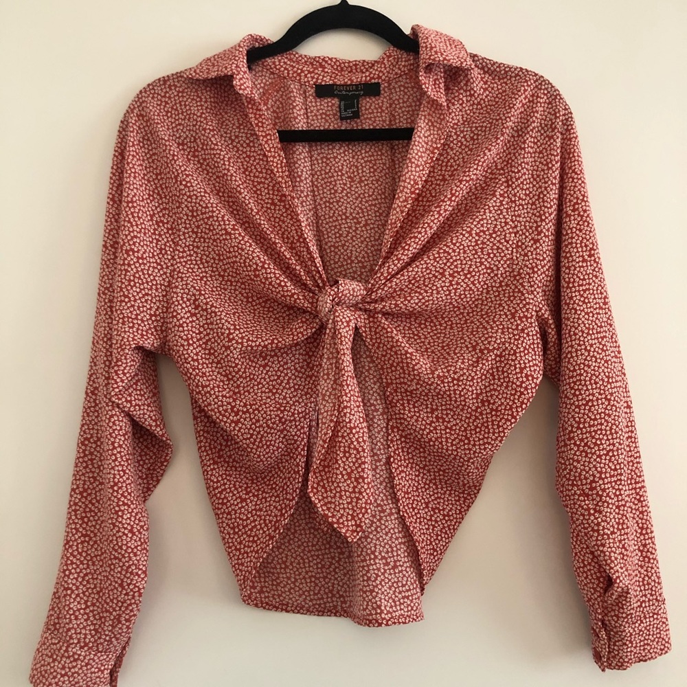 Long sleeve tie front top